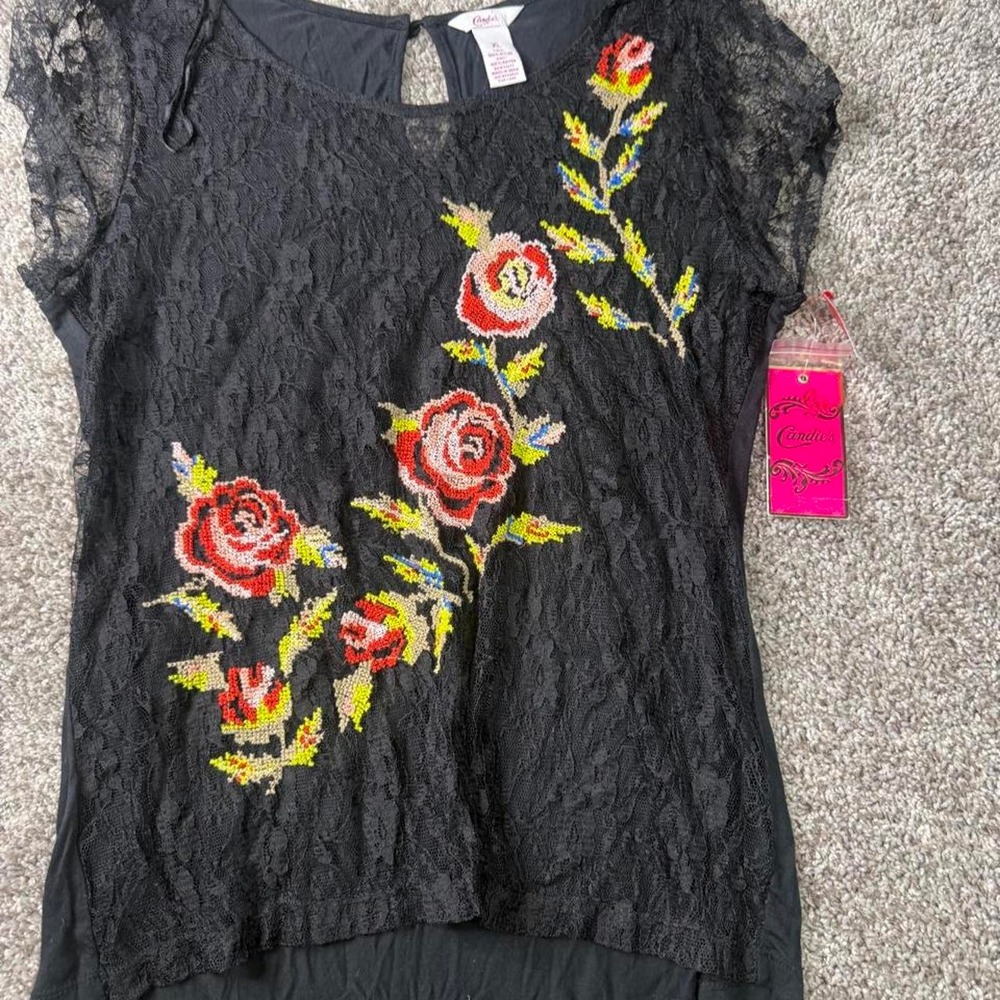 Candie's Black Lace Floral too Y2K  XL